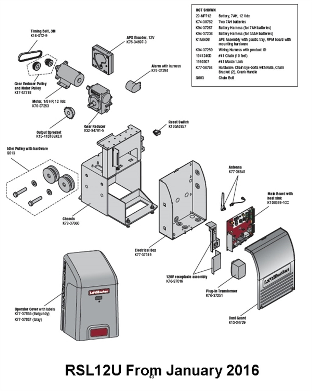 Liftmaster RSL12U parts breakdown